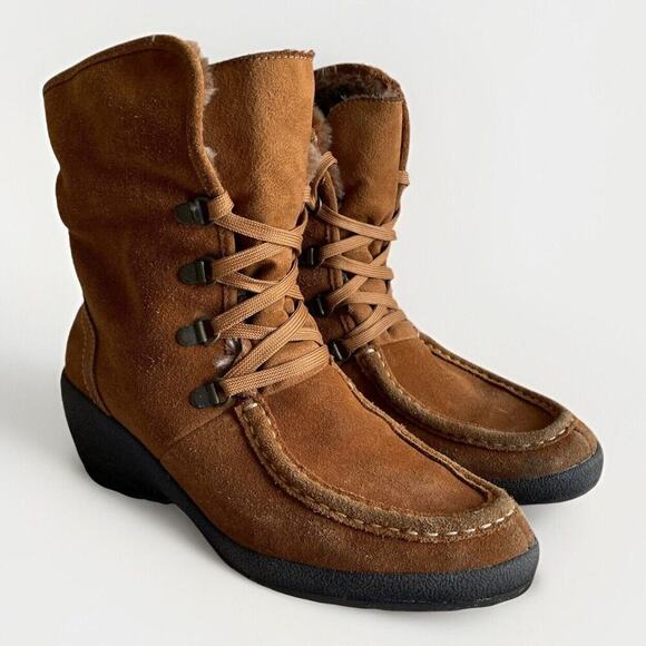 ISO Isotoner Vanessa Suede Leather Wedge Heel Boot Chestnut Brown Womens Size 8 - Picture 1 of 14